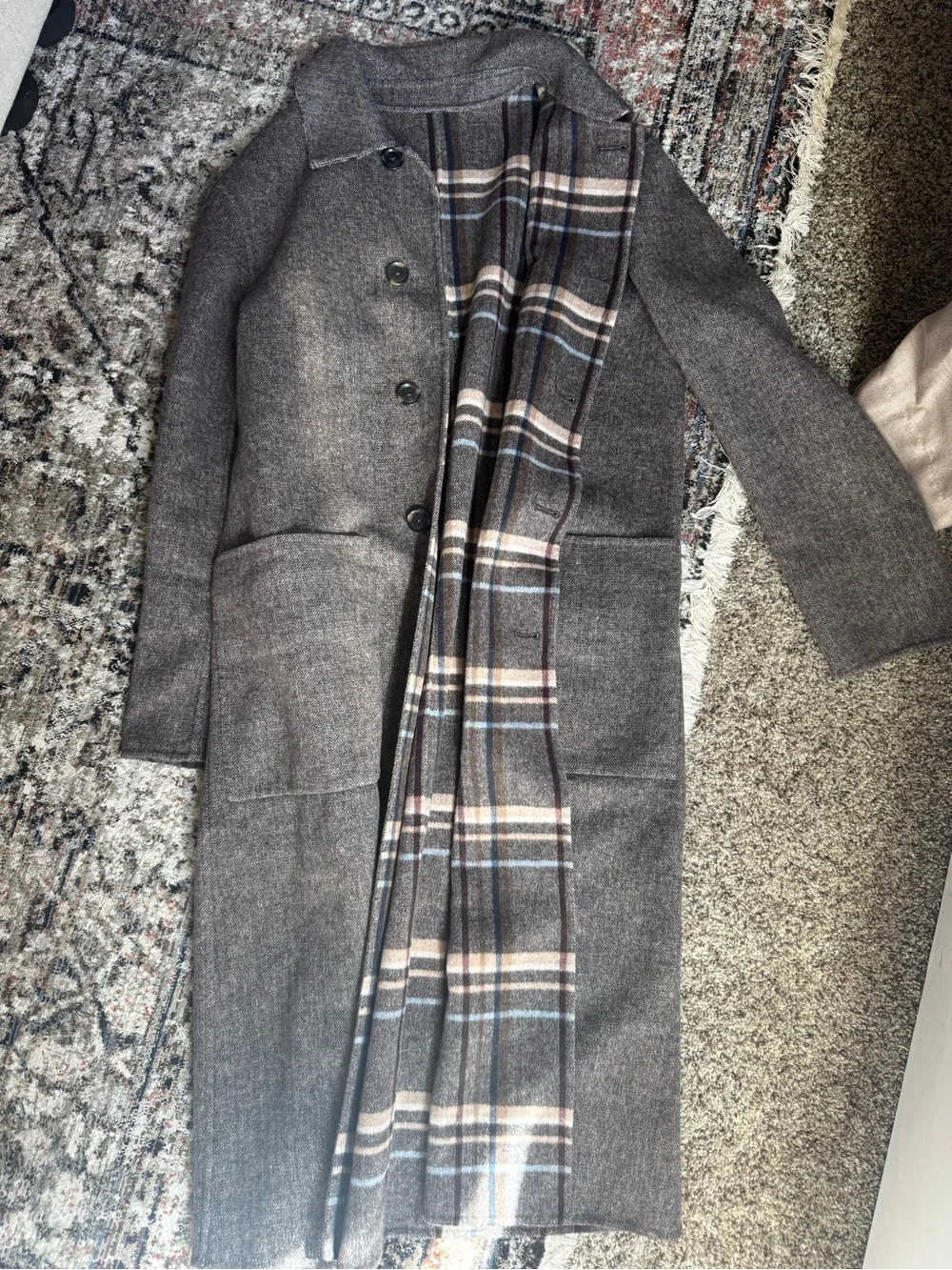 Banana Republic Reversible Wool Blend Long Coat in Brown/Plaid - Picture 3 of 7